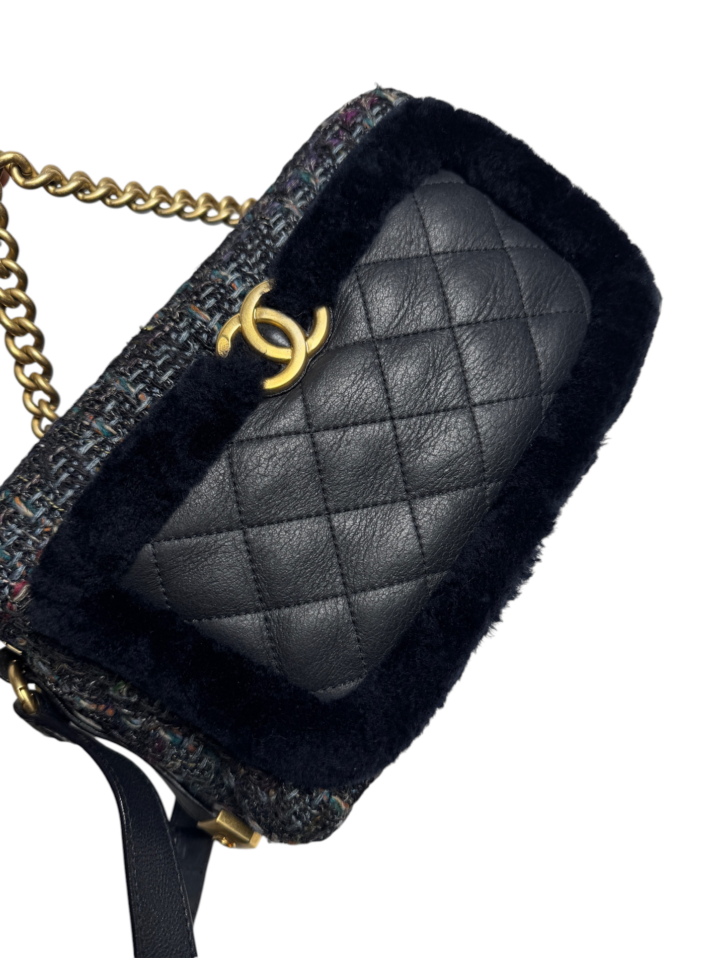 Chanel Shearling Tweed Camera Bag GHW