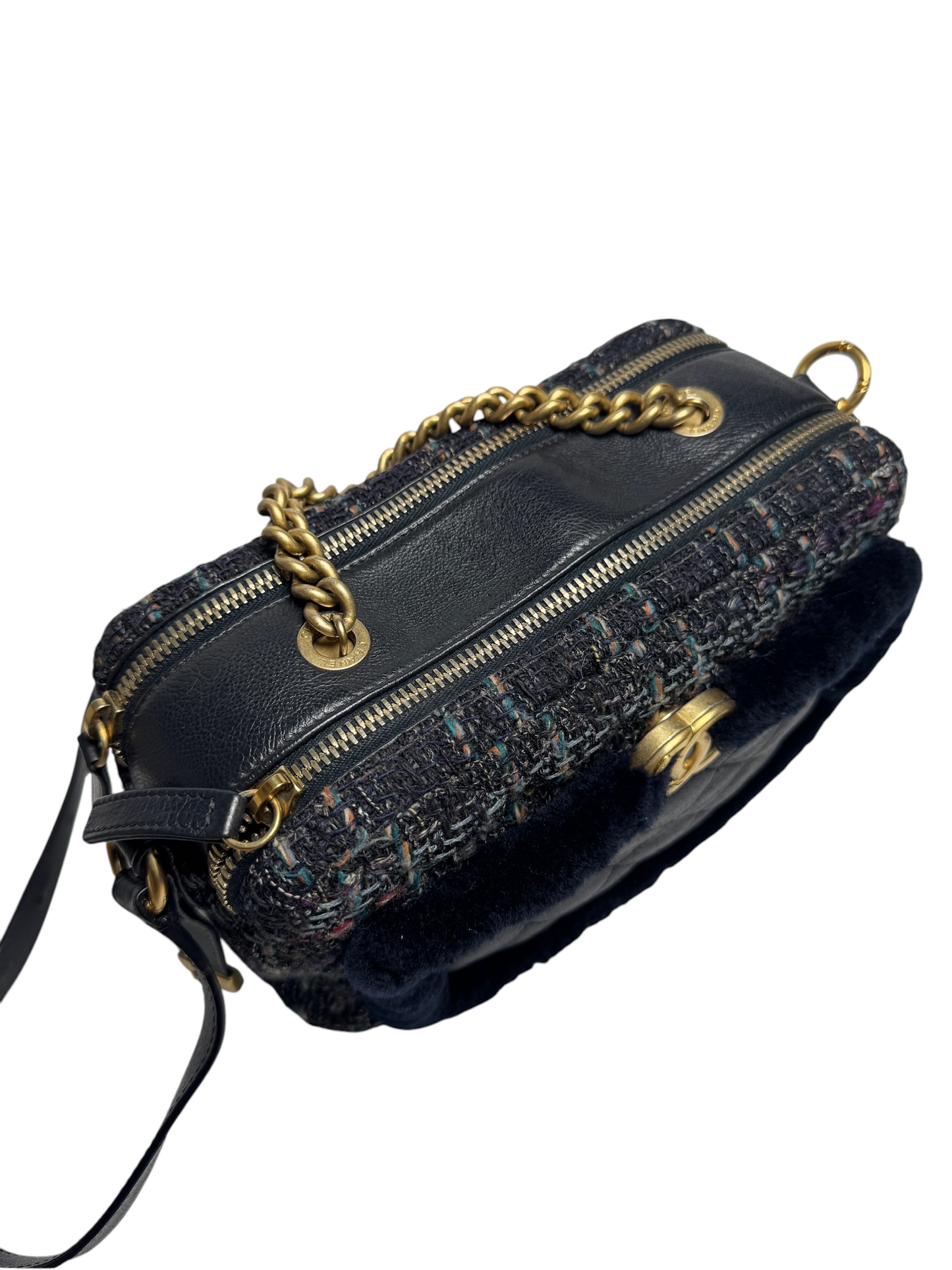 Chanel Shearling Tweed Camera Bag GHW