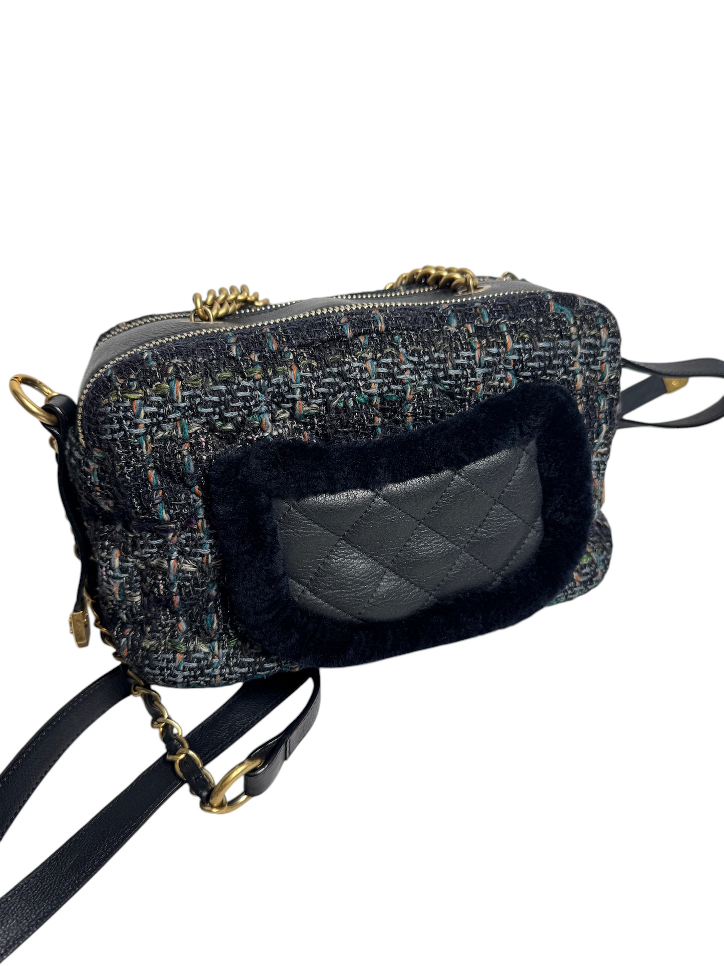 Chanel Shearling Tweed Camera Bag GHW