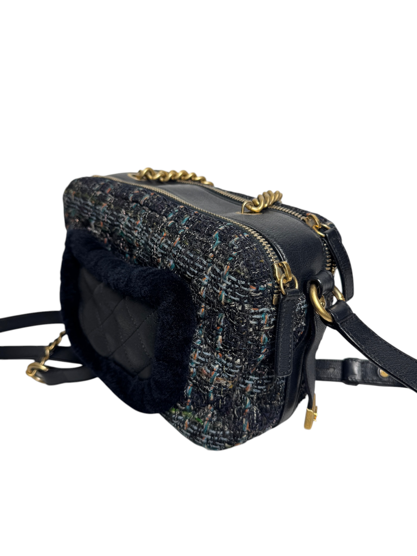 Chanel Shearling Tweed Camera Bag GHW
