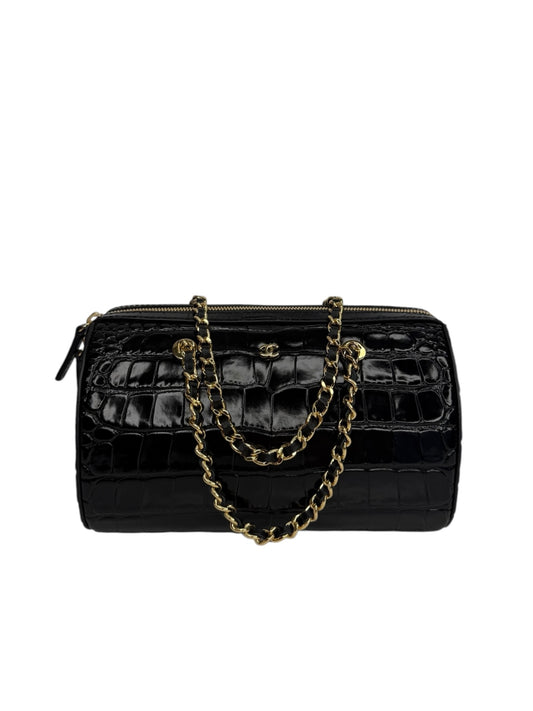 Chanel Black Crocodile Embossed Mini Bowling Bag T8897