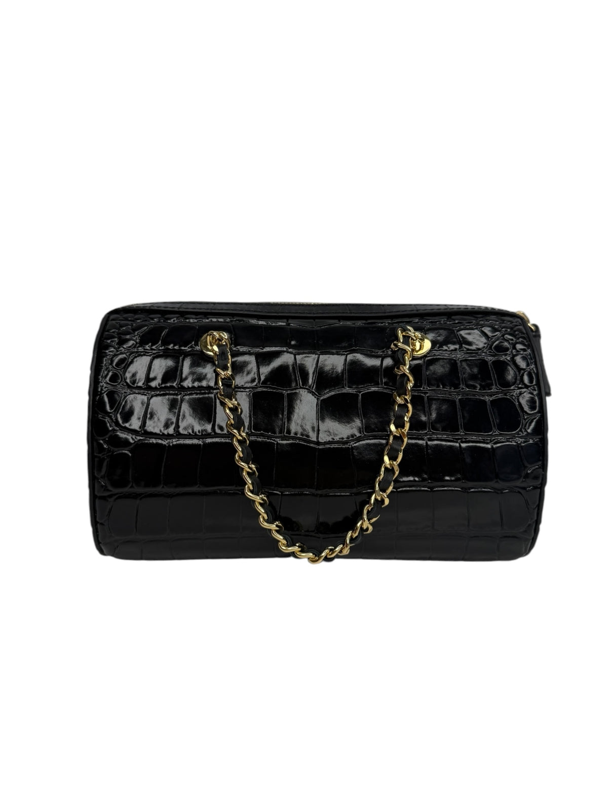 Chanel Black Crocodile Embossed Mini Bowling Bag T8897