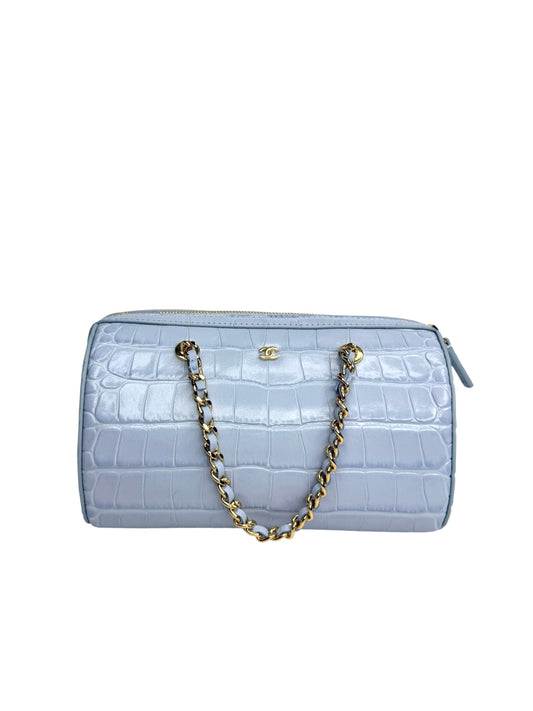 Chanel Light Blue Crocodile Embossed Mini Bowling Bag T8898