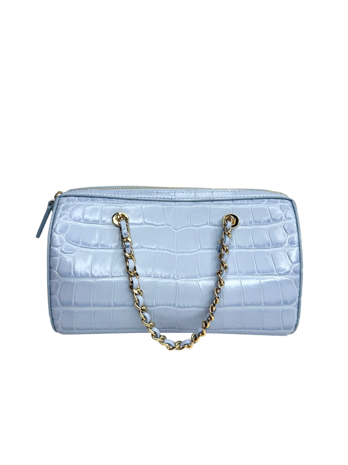 Chanel Light Blue Crocodile Embossed Mini Bowling Bag T8898