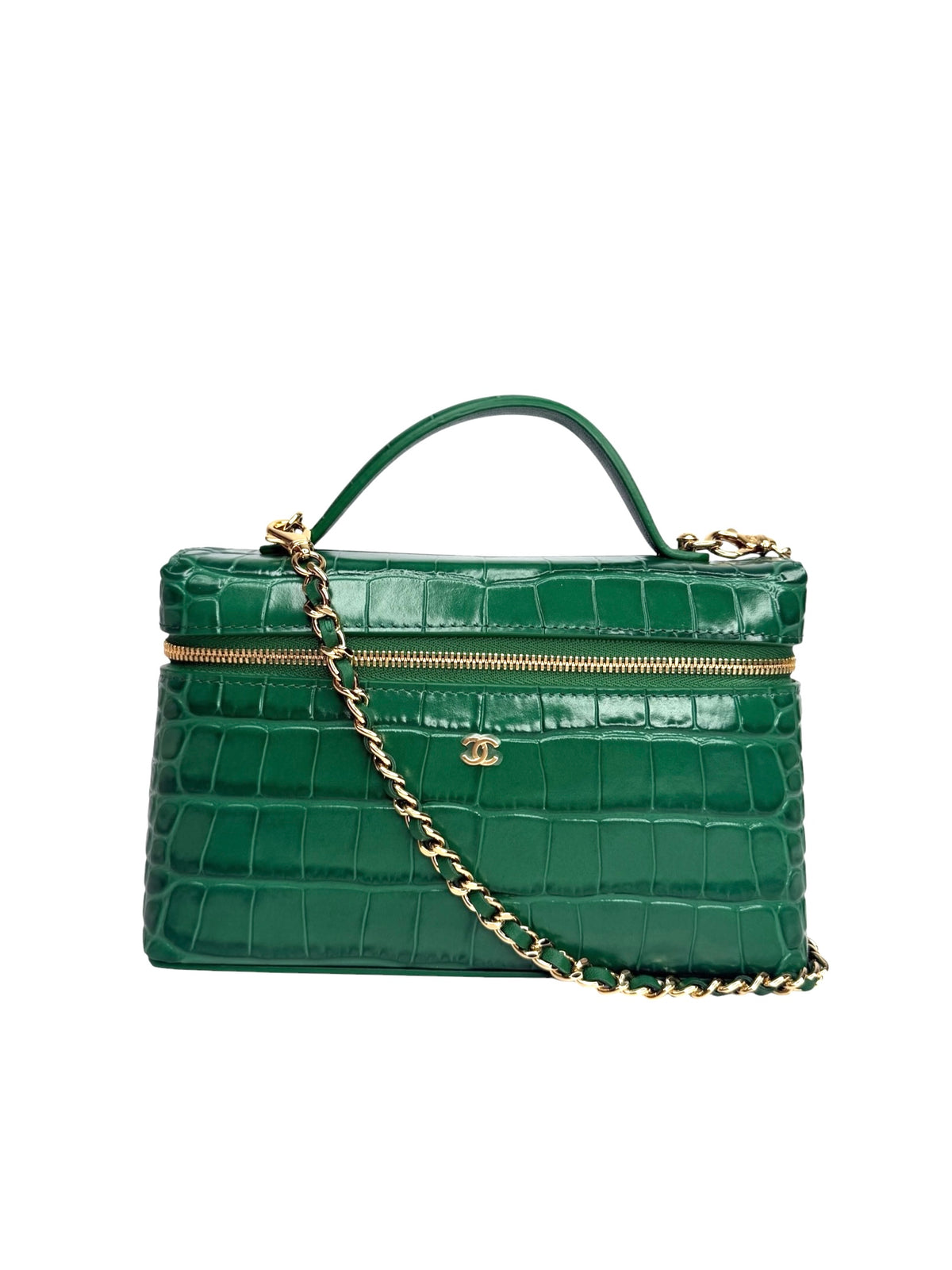 Chanel Green Crocodile Embossed Slim Vanity T8236