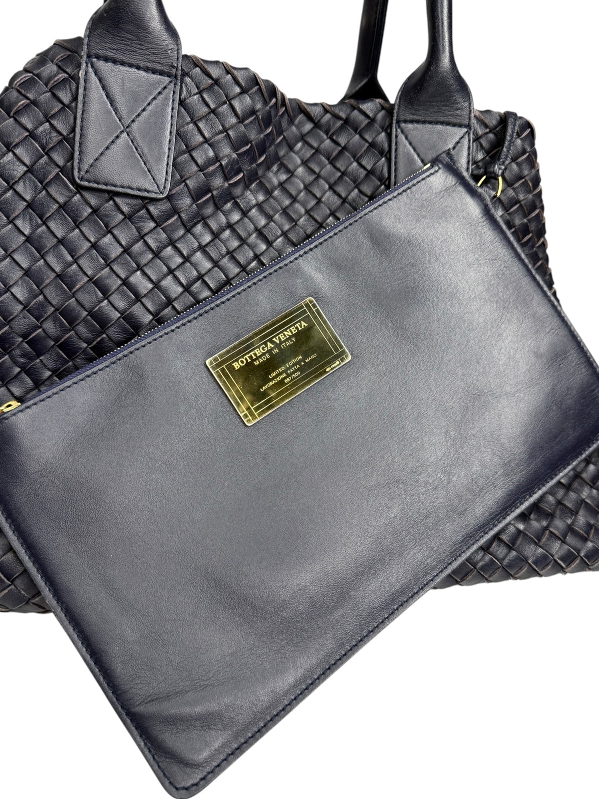 Bottega Veneta Medium Navy Blue Intrecciato Cabat Tote T8918