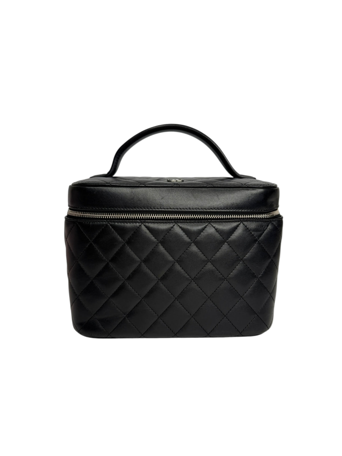 Chanel Black Quilted Lambskin Top Handle Vanity Case T8945