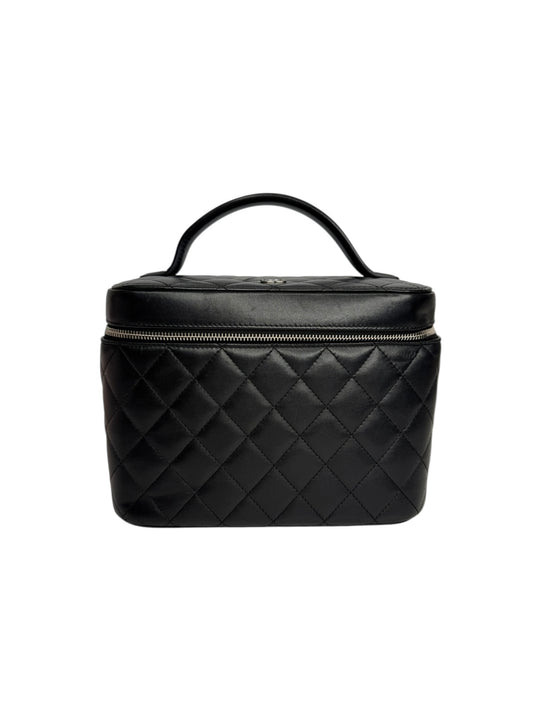 Chanel Black Quilted Lambskin Top Handle Vanity Case T8945