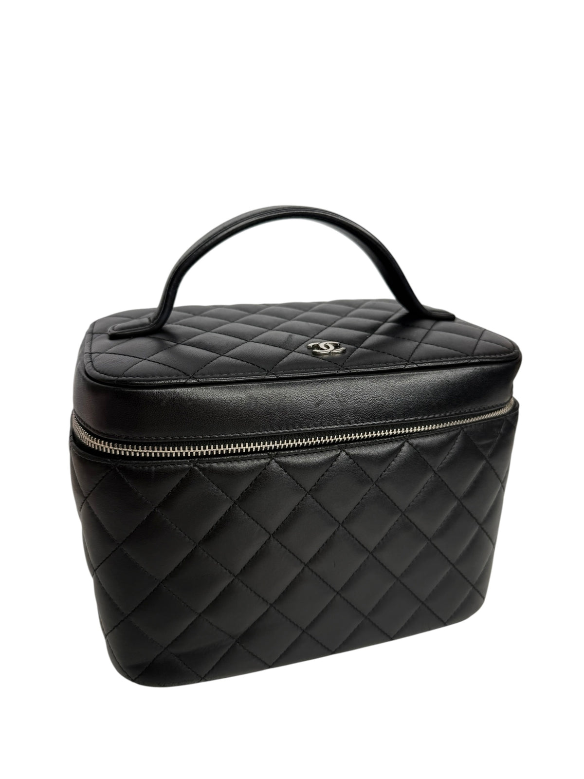 Chanel Black Quilted Lambskin Top Handle Vanity Case T8945