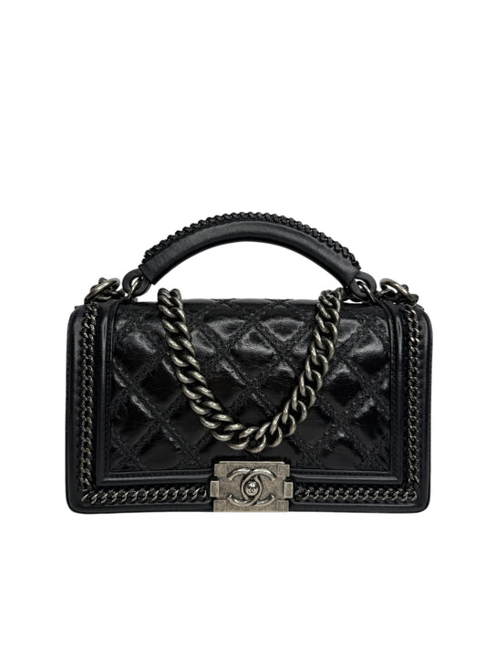 Chanel Black Chain Around Top Handle Boy Bag T8970
