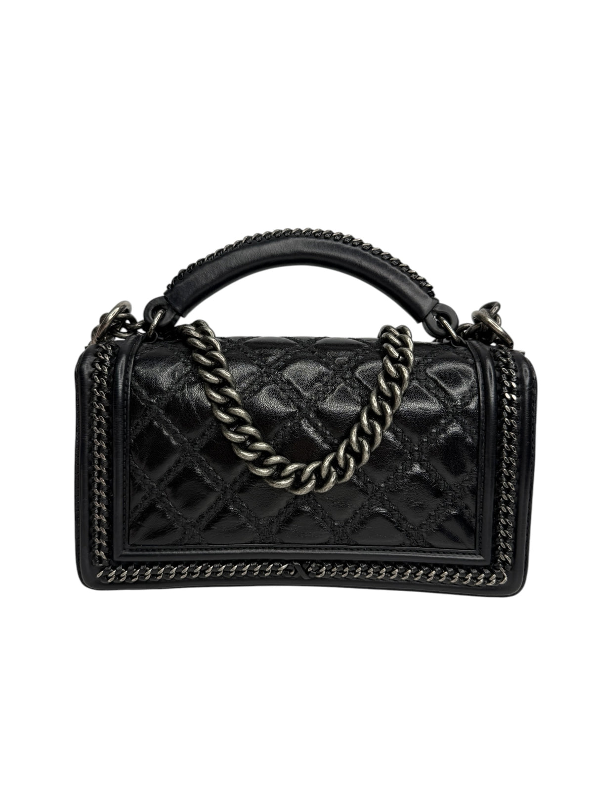 Chanel Black Chain Around Top Handle Boy Bag T8970