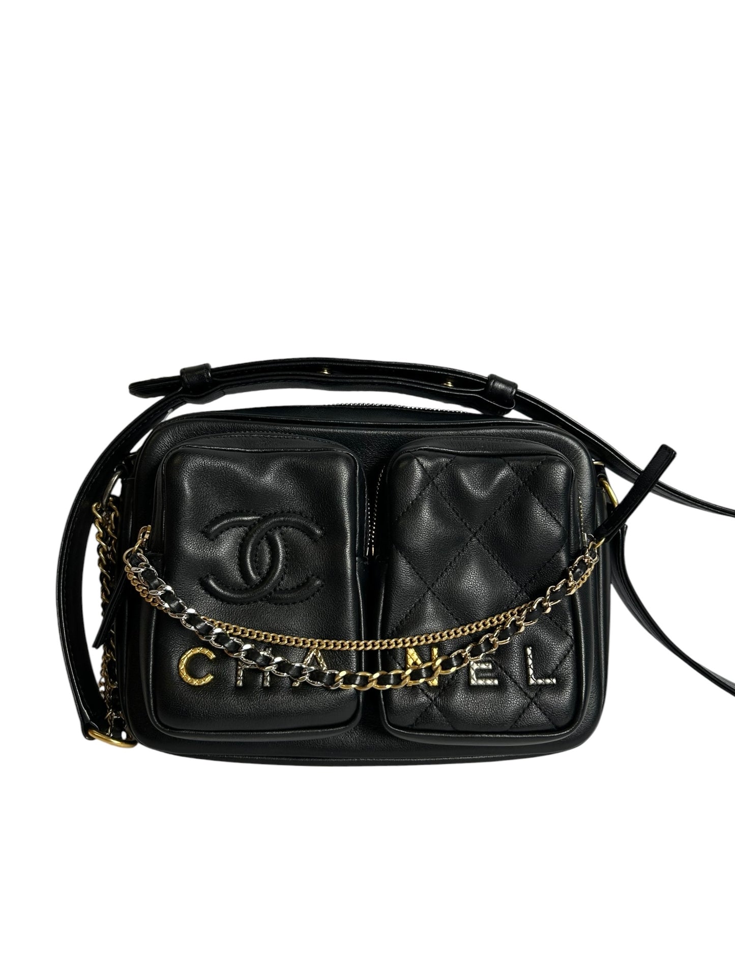 Chanel Black Calfskin Twin Pocket Camera Bag