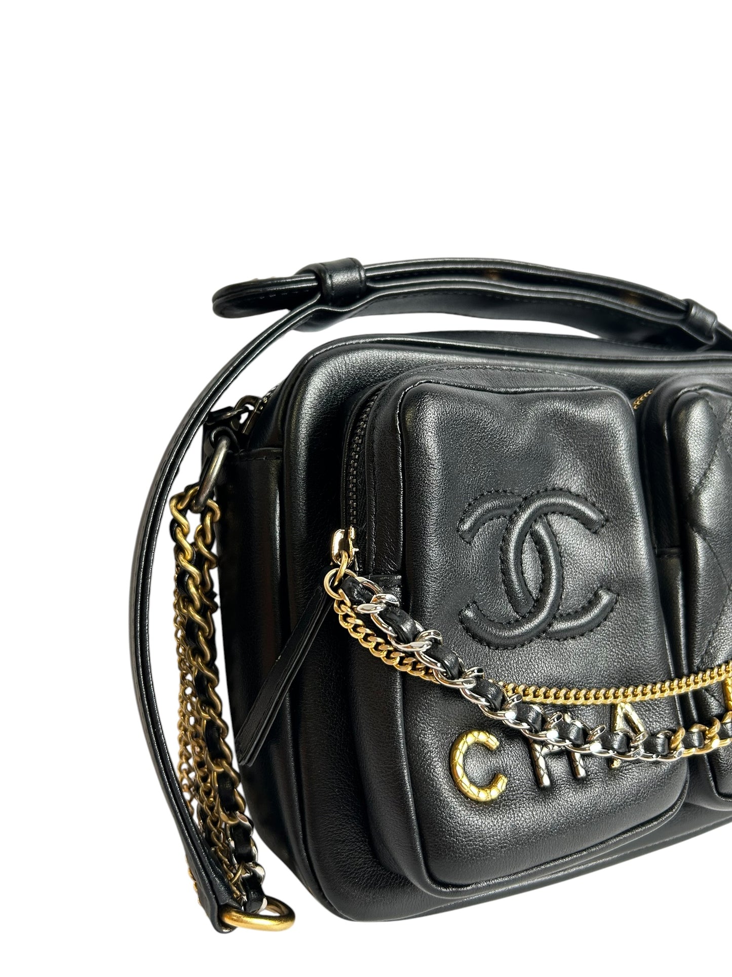 Chanel Black Calfskin Twin Pocket Camera Bag