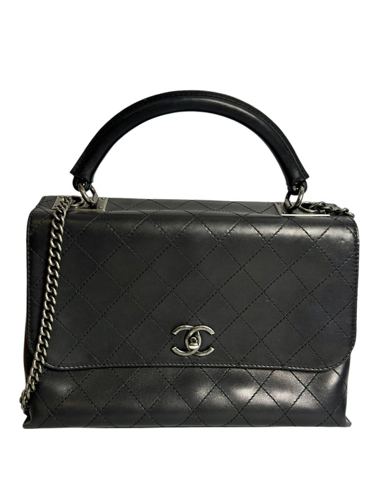 Chanel Black Quilted Flap Top Handle With Shoulder Chain