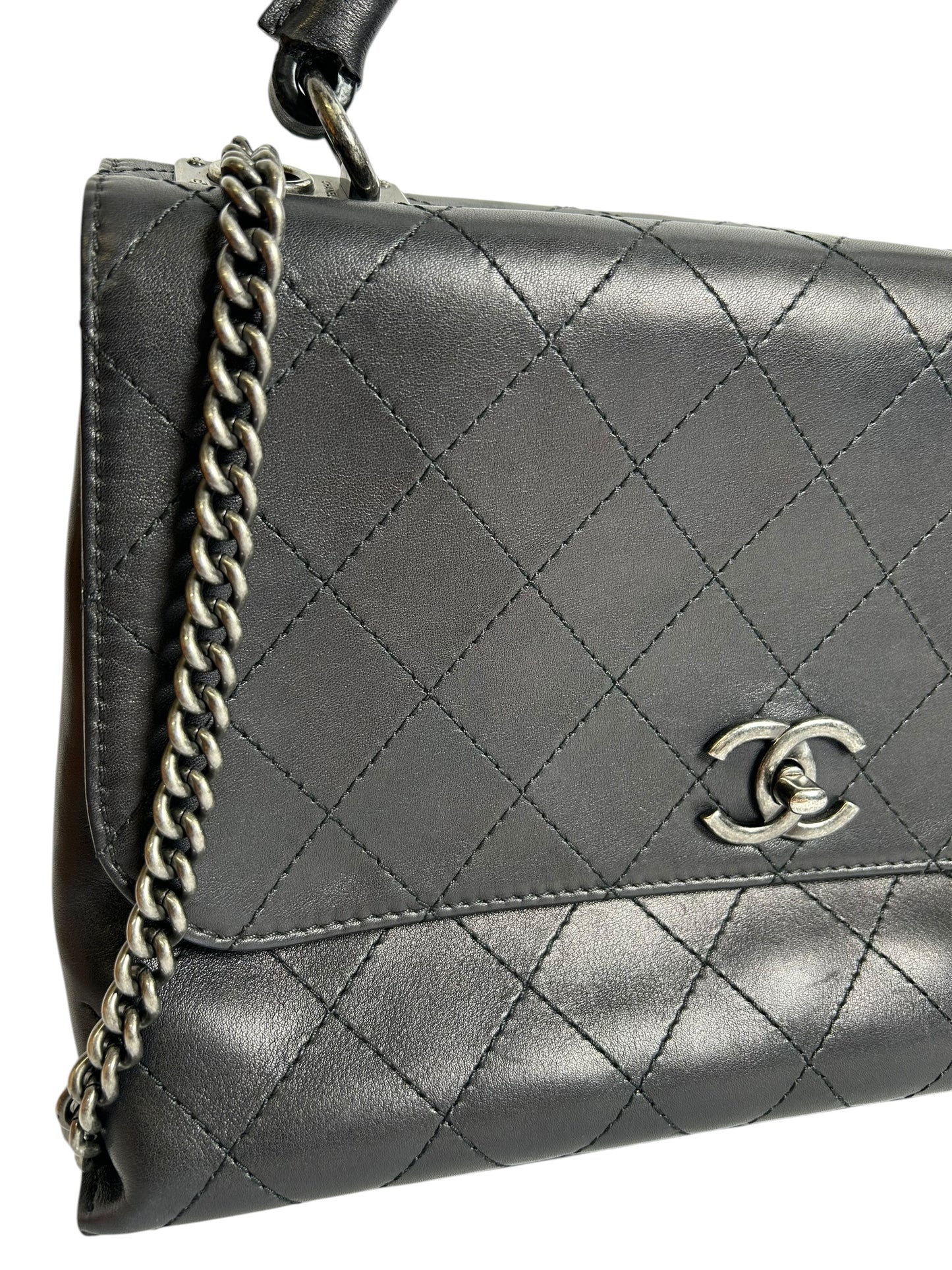 Chanel Black Quilted Flap Top Handle With Shoulder Chain