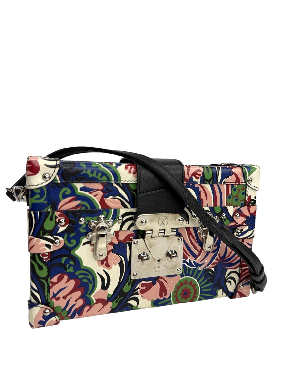 Louis Vuitton Leather Floral Petite Malle Crossbody T9049