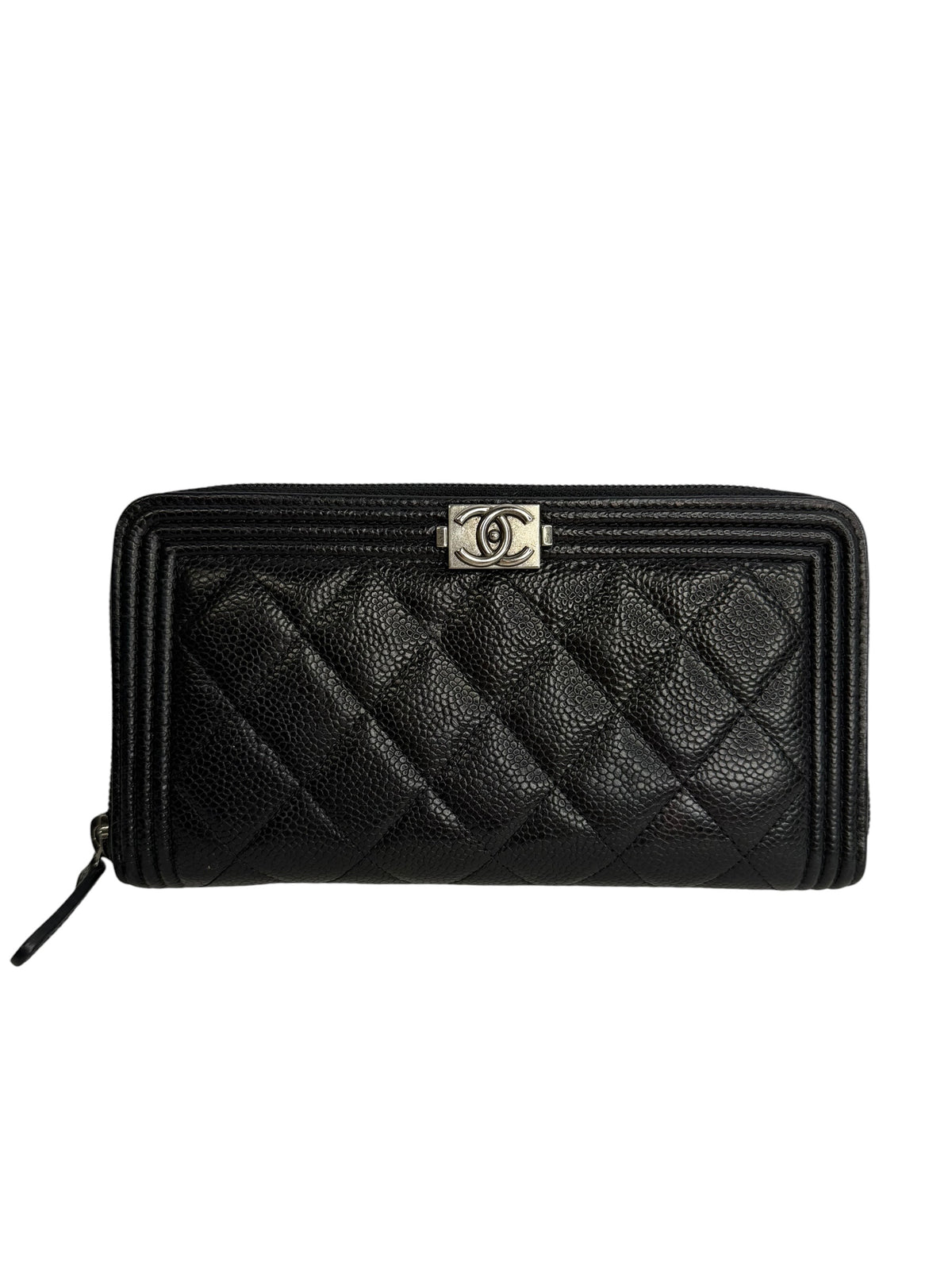 Chanel Black Caviar Boy Zip Around Wallet SHW T8875