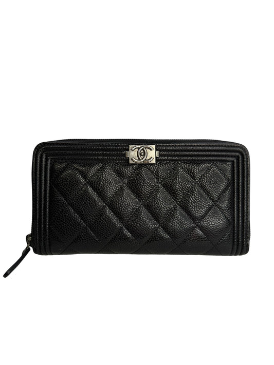 Chanel Black Caviar Boy Zip Around Wallet SHW T8875
