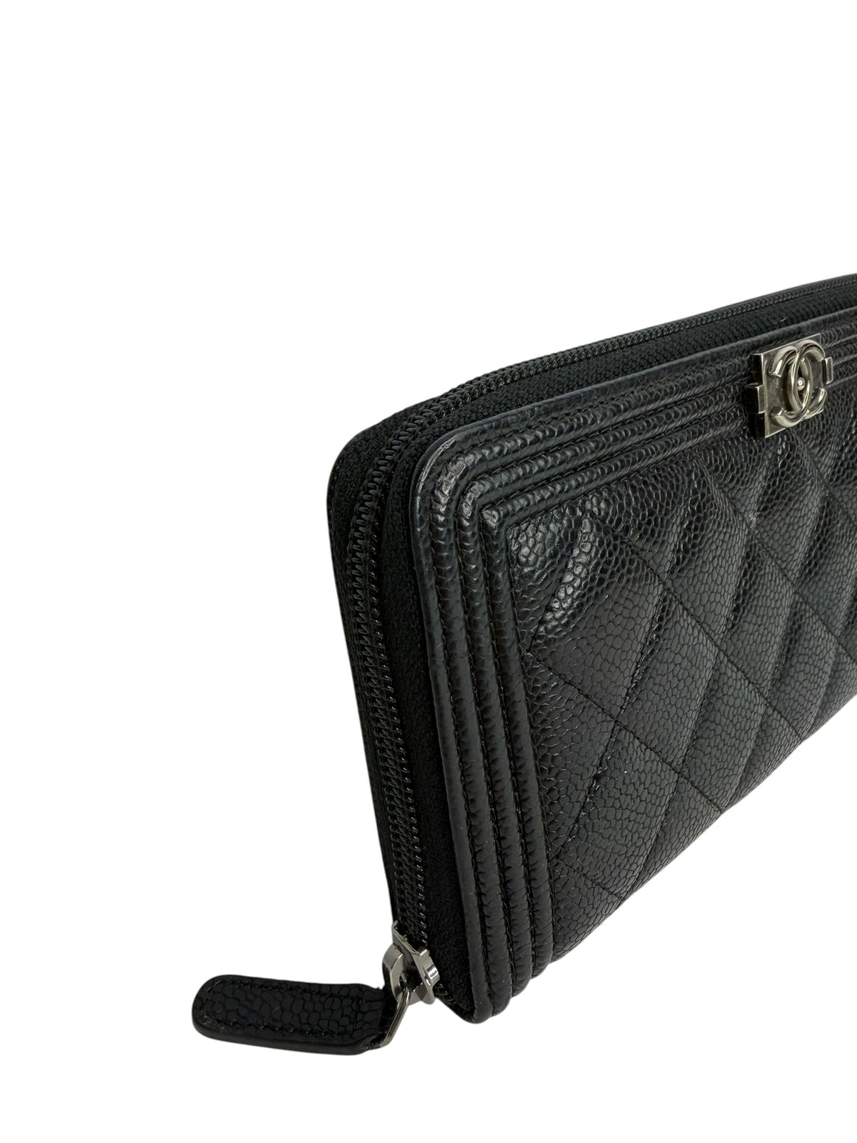 Chanel Black Caviar Boy Zip Around Wallet SHW T8875