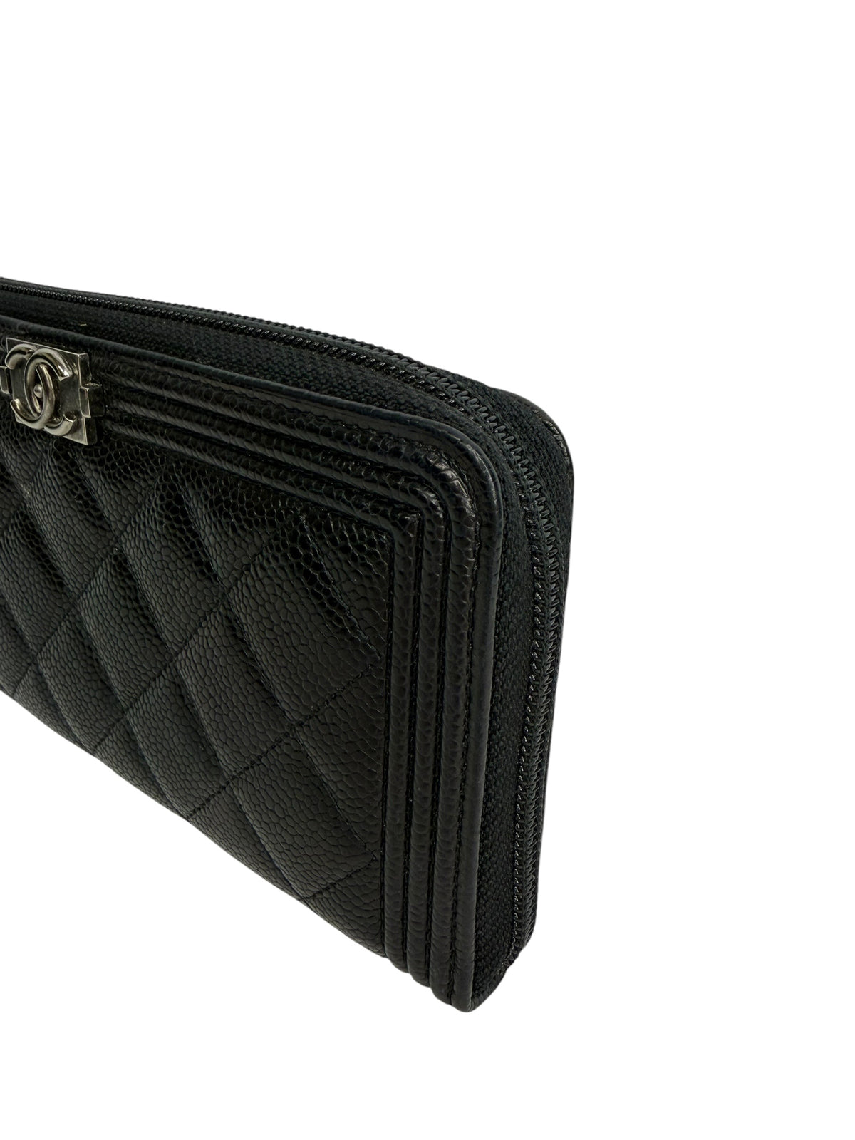 Chanel Black Caviar Boy Zip Around Wallet SHW T8875