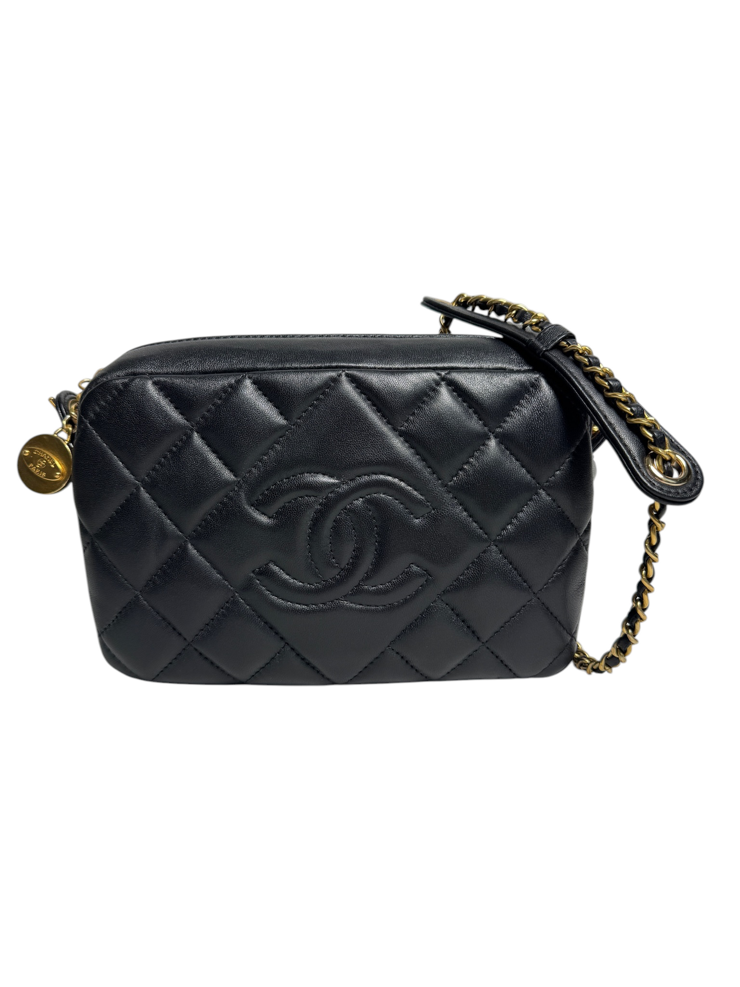Chanel Black Diamond Quilted Camera Bag GHW