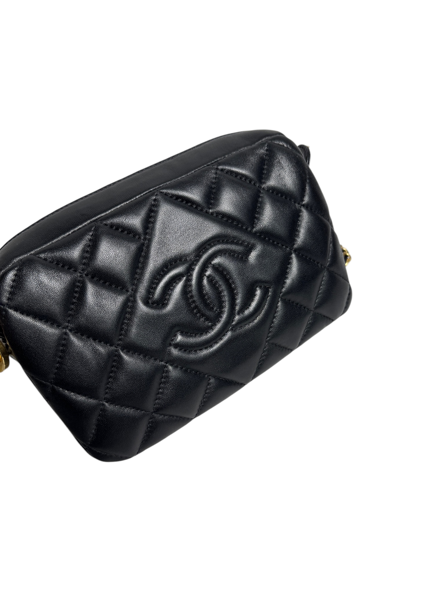 Chanel Black Diamond Quilted Camera Bag GHW