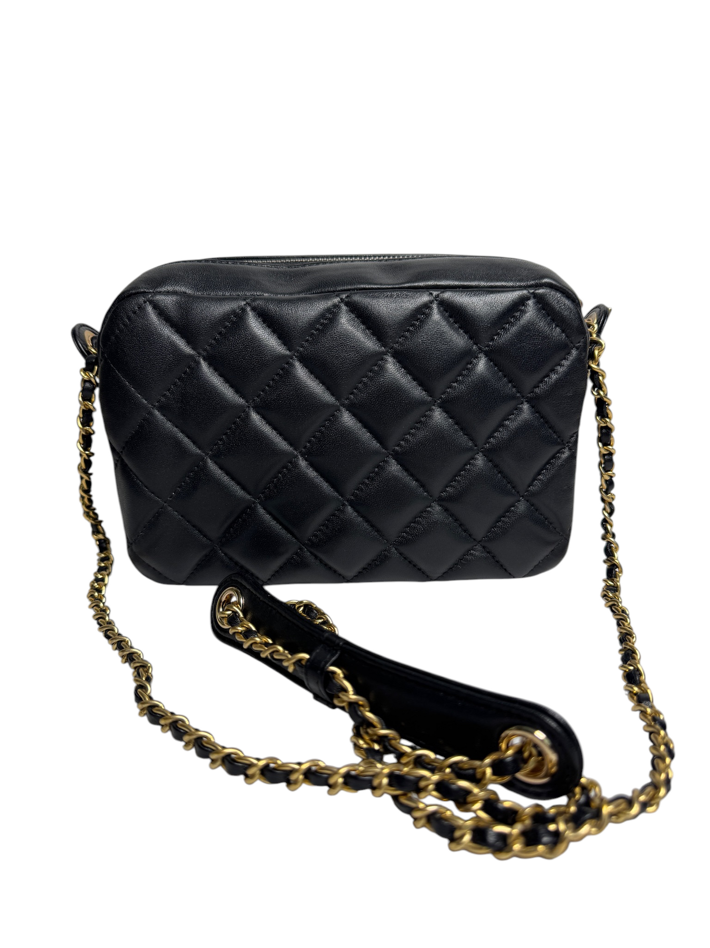 Chanel Black Diamond Quilted Camera Bag GHW