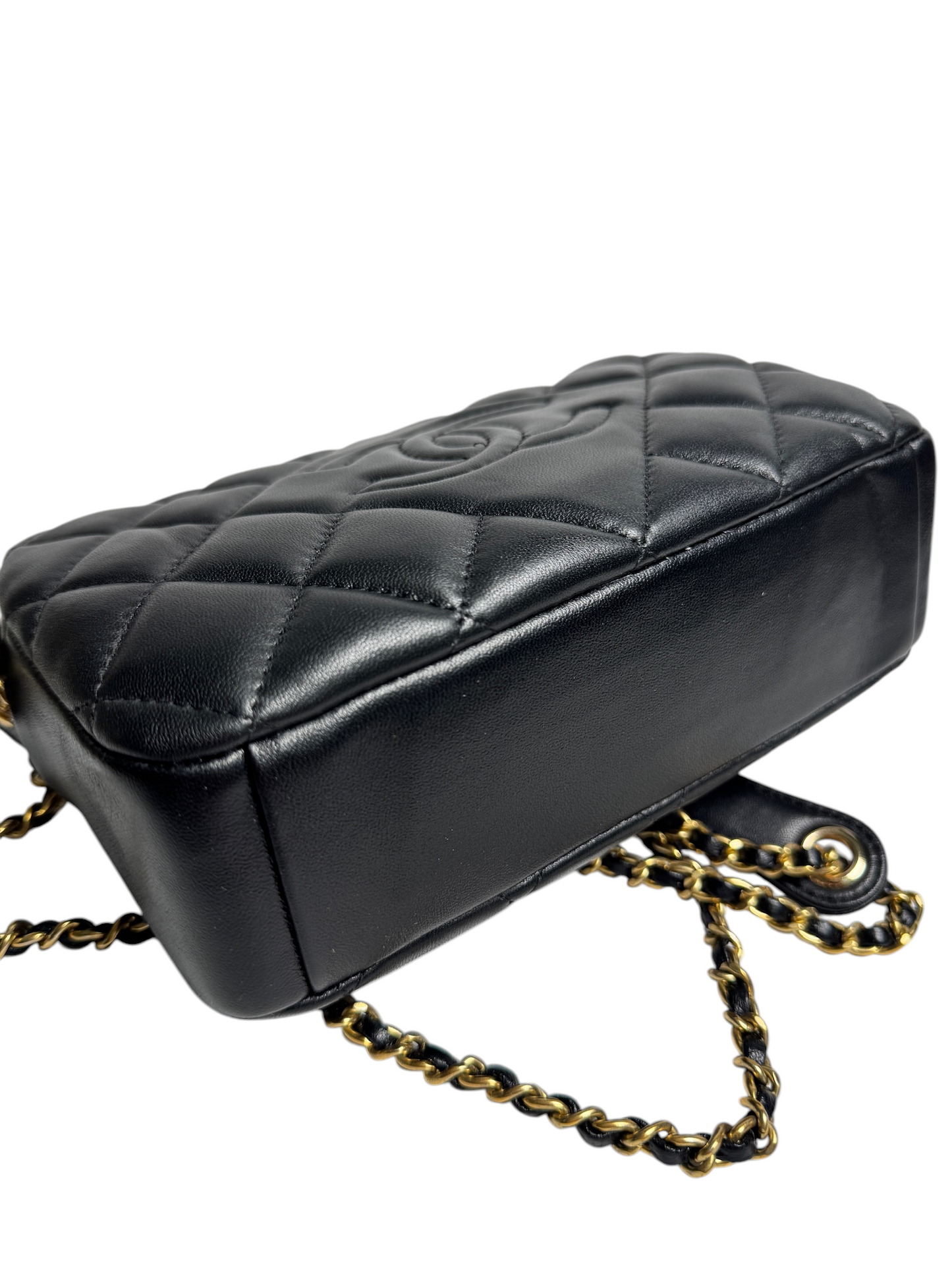Chanel Black Diamond Quilted Camera Bag GHW