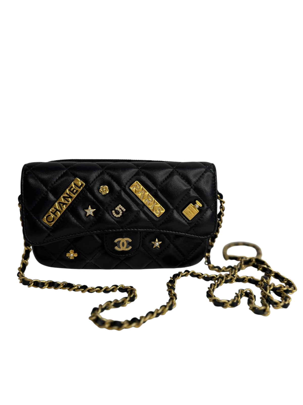 Chanel Lucky Charms Black Flap Wallet With Chain T8937