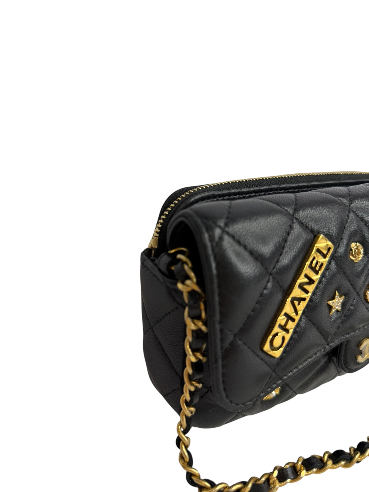 Chanel Lucky Charms Black Flap Wallet With Chain T8937