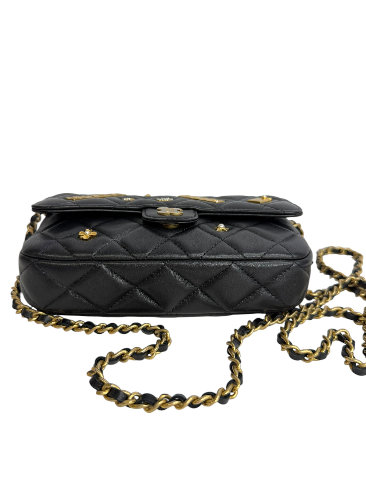 Chanel Lucky Charms Black Flap Wallet With Chain T8937