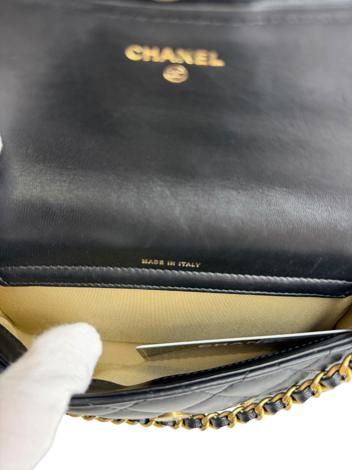 Chanel Lucky Charms Black Flap Wallet With Chain T8937