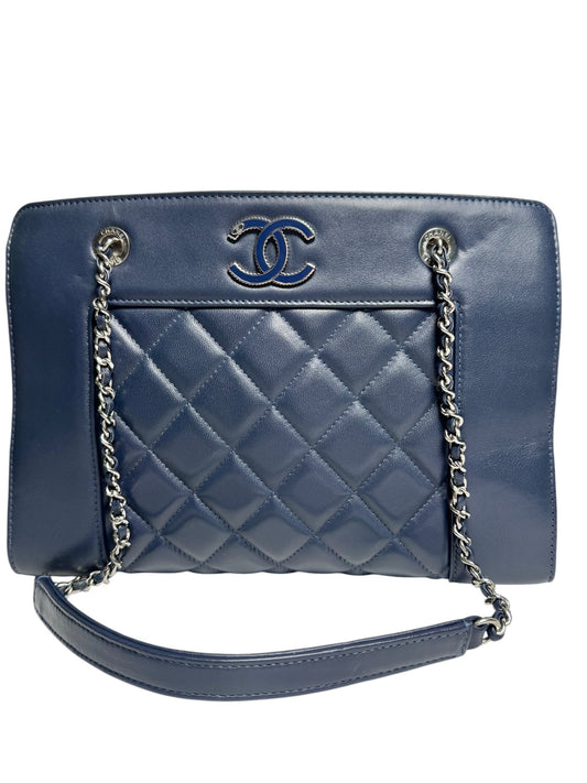 Chanel Navy Quilted Mademoiselle Shopping Tote