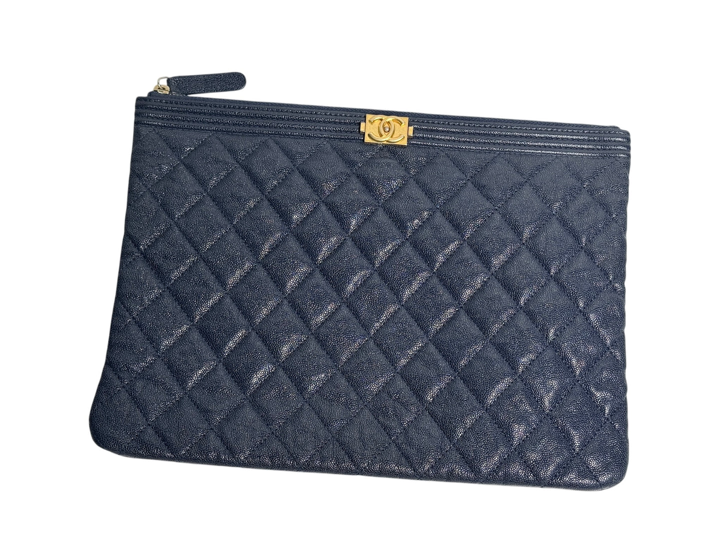 Chanel Black Caviar Boy Large Zip Pouch