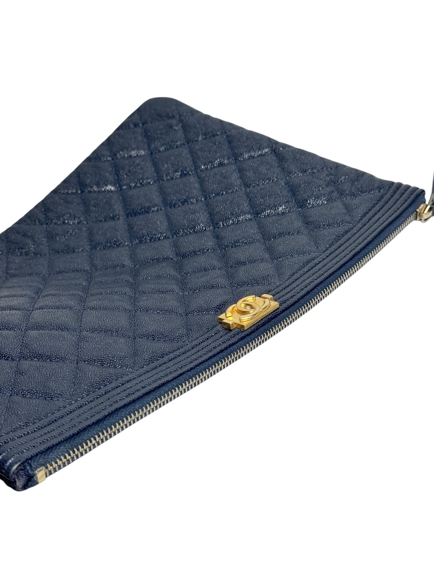 Chanel Black Caviar Boy Large Zip Pouch