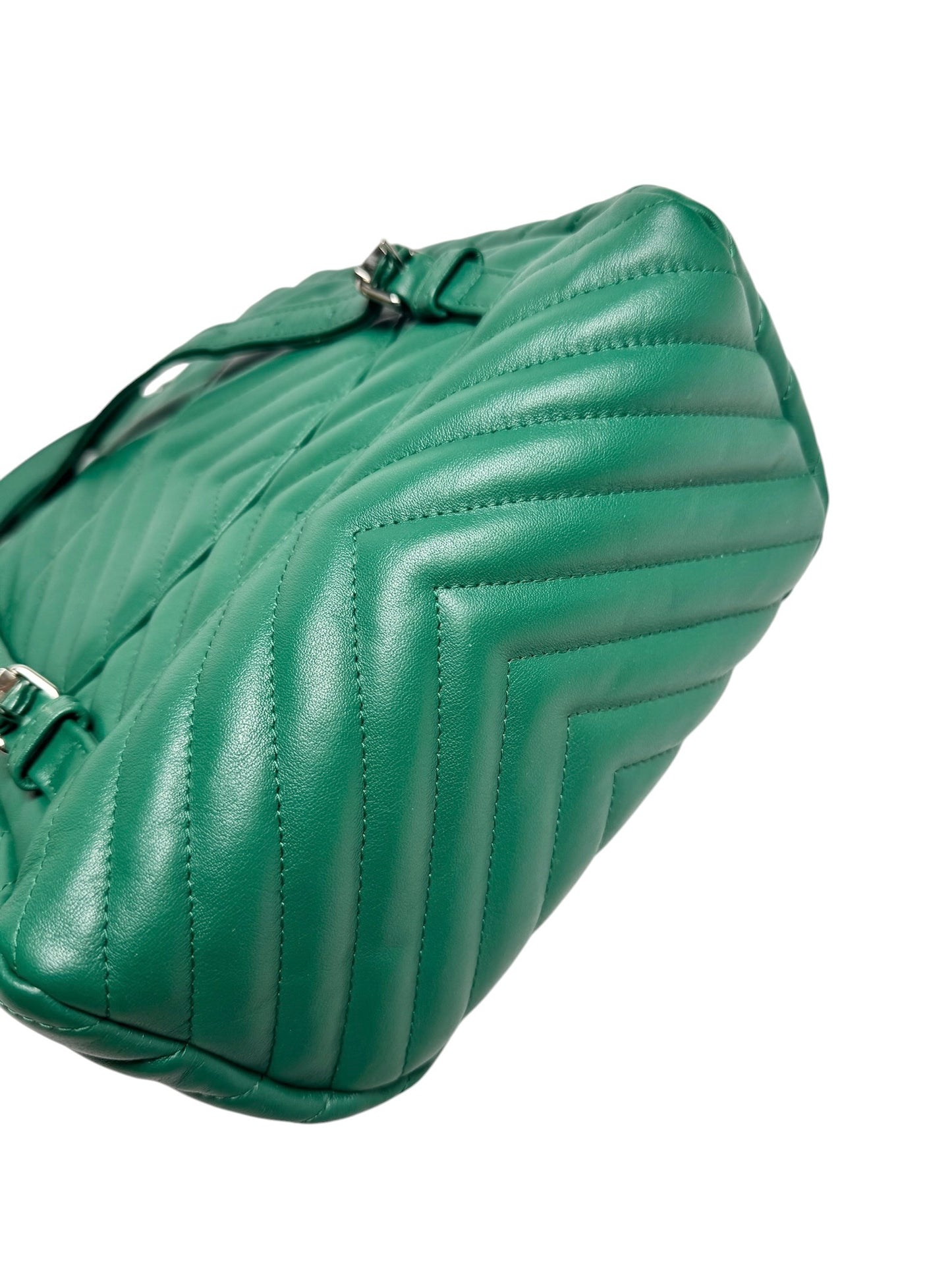 Chanel Green Chevron Quilted Backpack