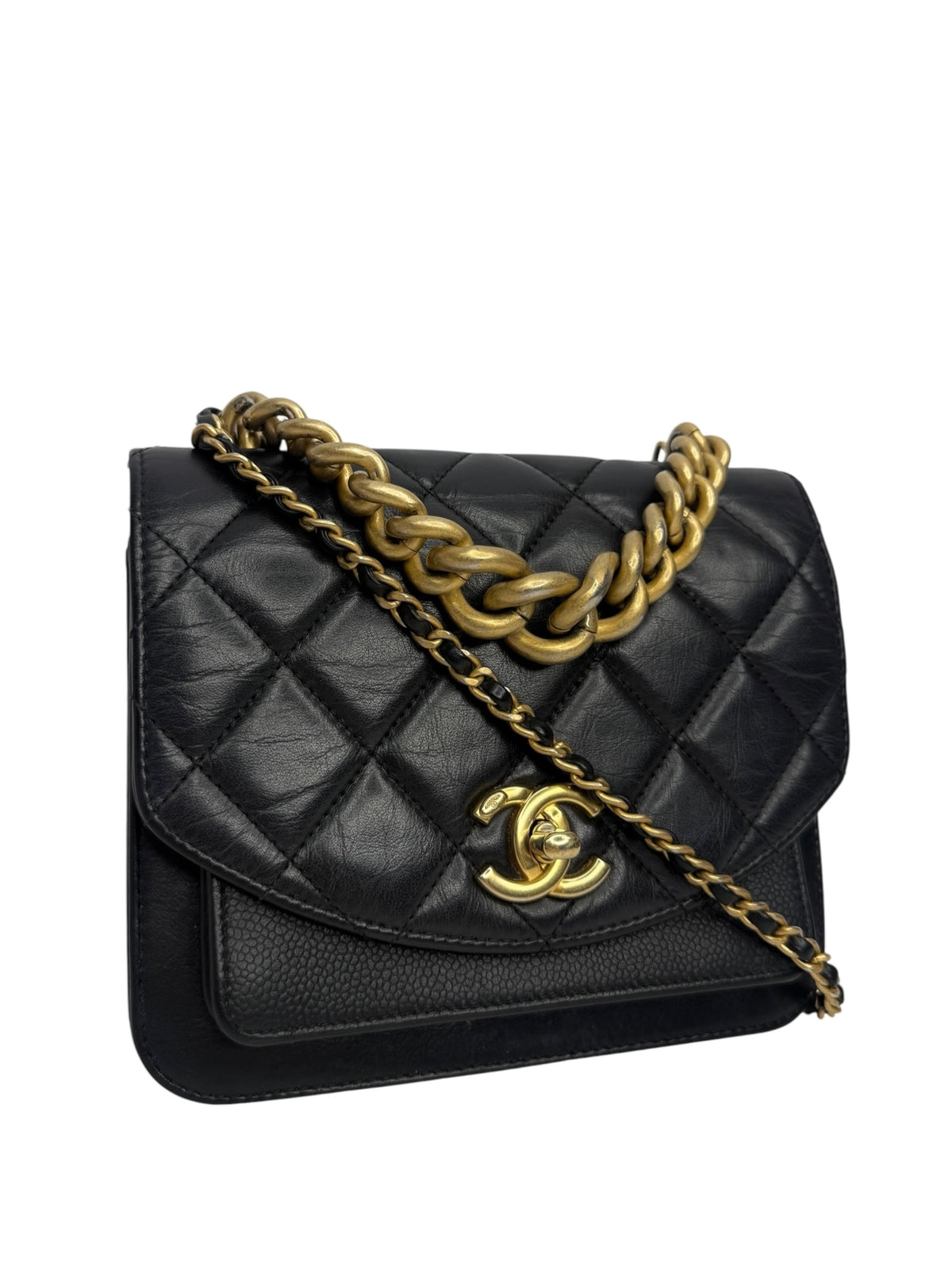 Chanel Black Quilted Chain Handle Flap Bag T9009