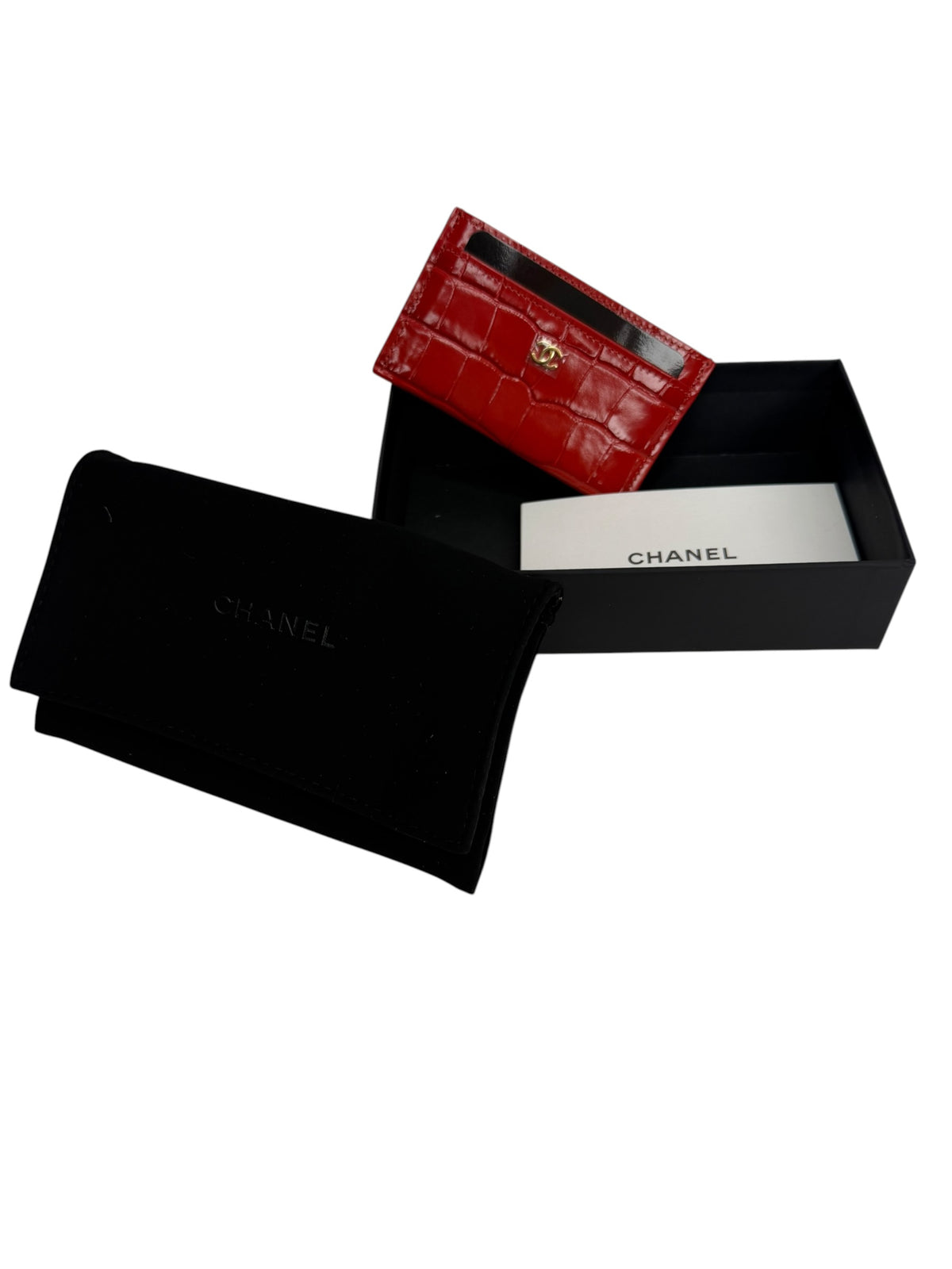 Chanel Red Crocodile Embossed Cardholder T9079