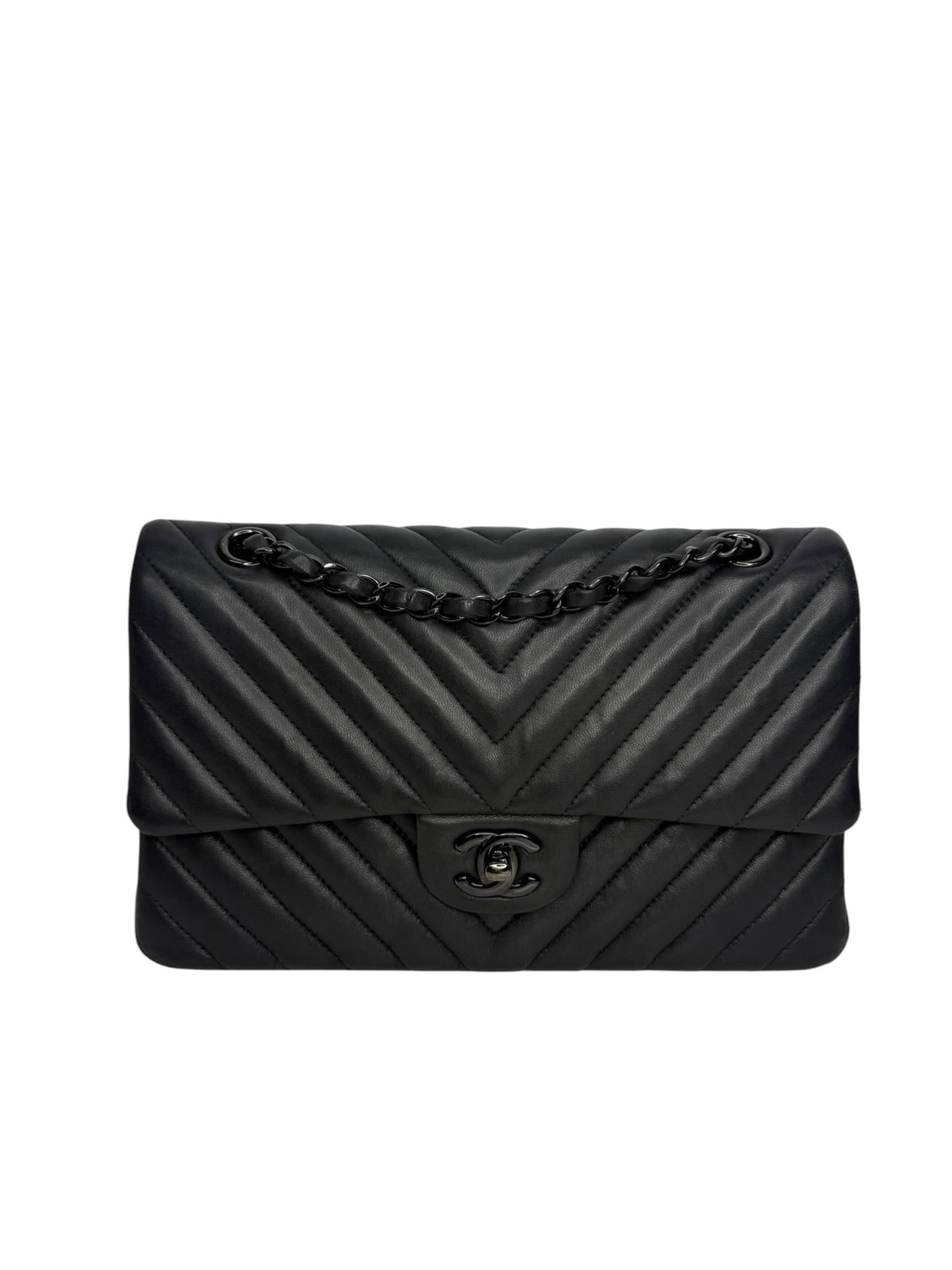 Chanel So Black Chevron Lambskin Medium Double Flap T8967