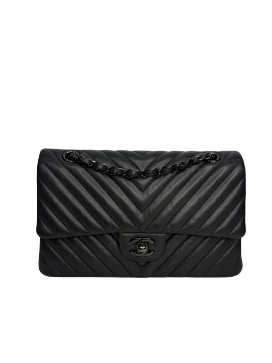 Chanel So Black Chevron Lambskin Medium Double Flap T8967