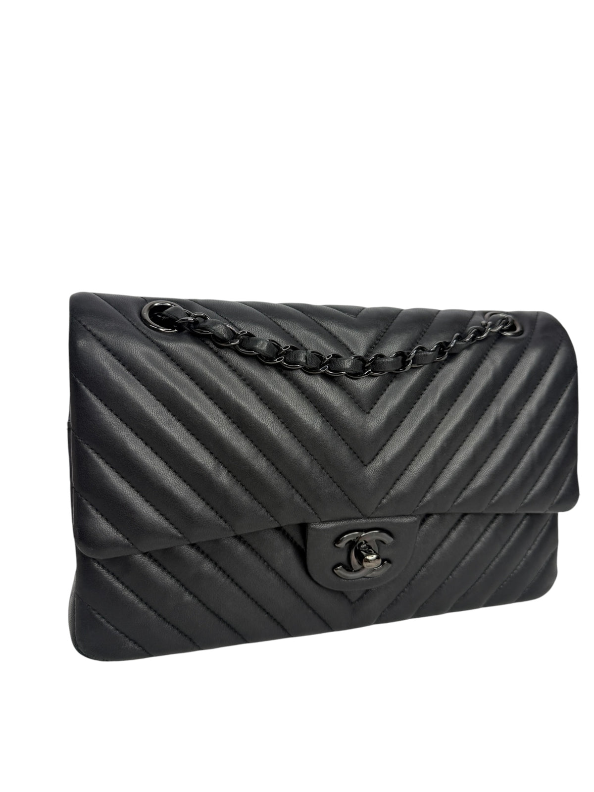 Chanel So Black Chevron Lambskin Medium Double Flap T8967