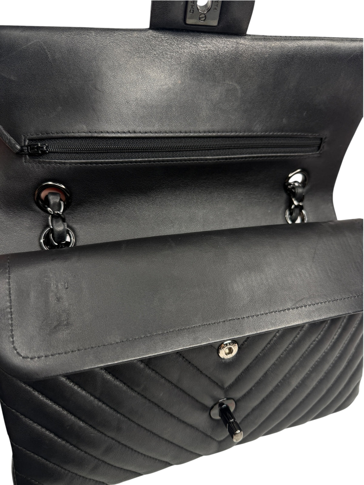 Chanel So Black Chevron Lambskin Medium Double Flap T8967