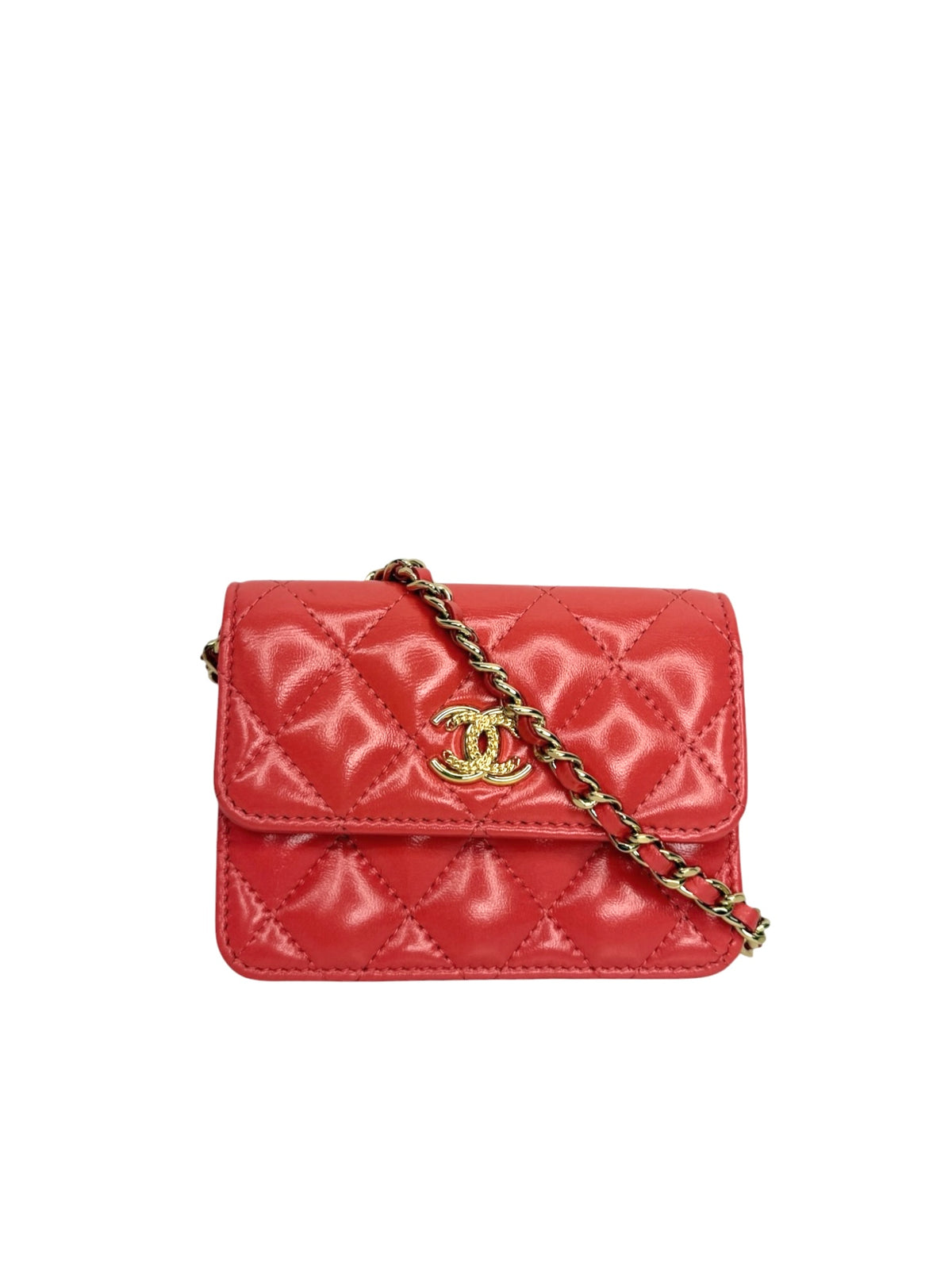 Chanel Coral Shiny Lambskin Cardholder Crossbody T8986