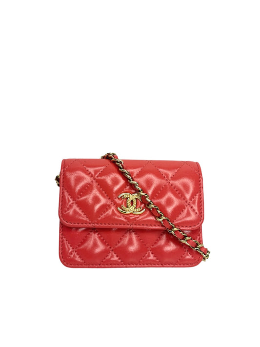 Chanel Coral Shiny Lambskin Cardholder Crossbody T8986