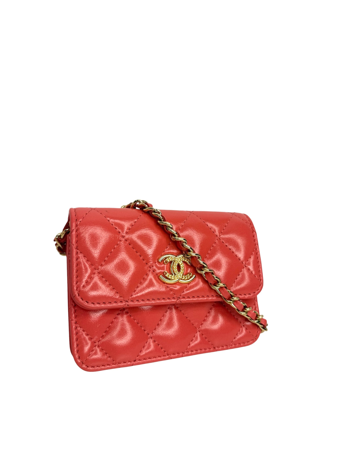 Chanel Coral Shiny Lambskin Cardholder Crossbody T8986