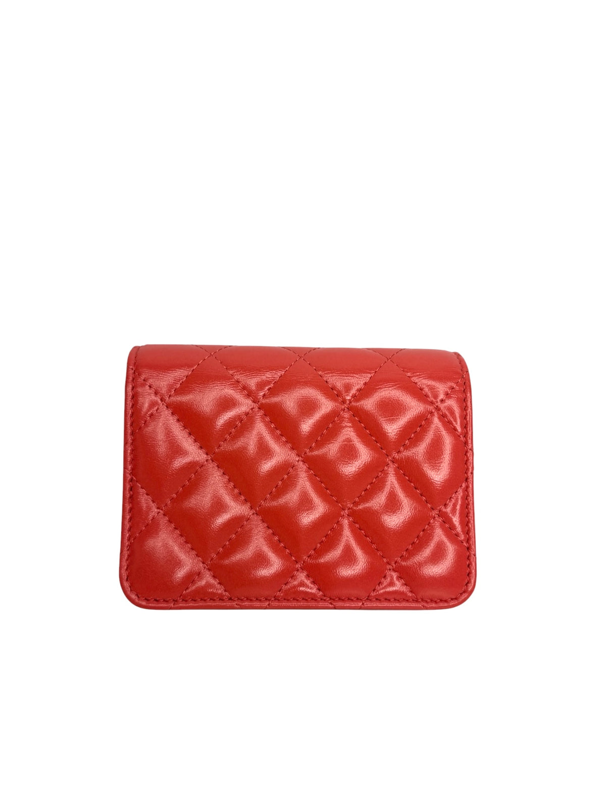 Chanel Coral Shiny Lambskin Cardholder Crossbody T8986