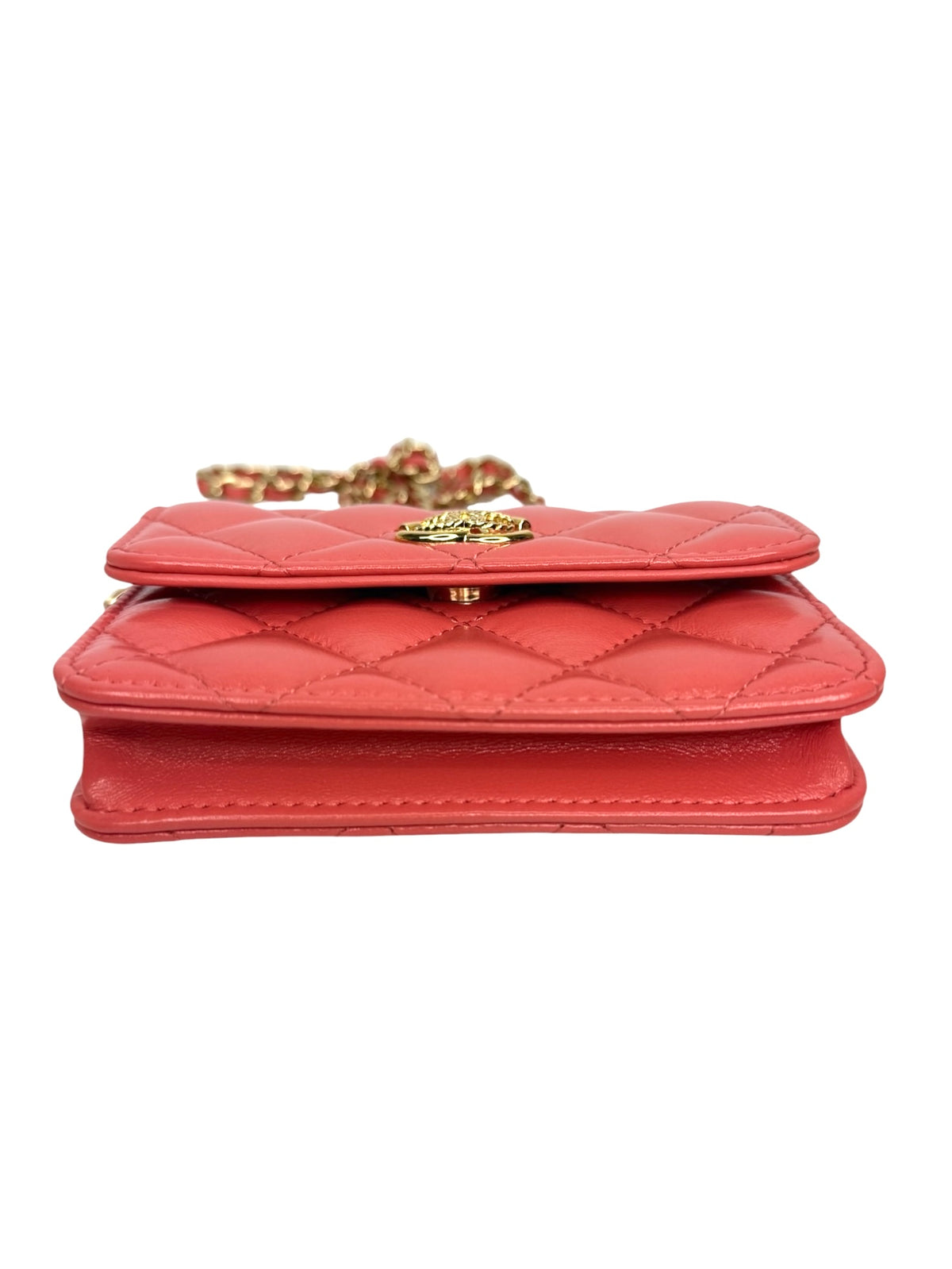 Chanel Coral Shiny Lambskin Cardholder Crossbody T8986