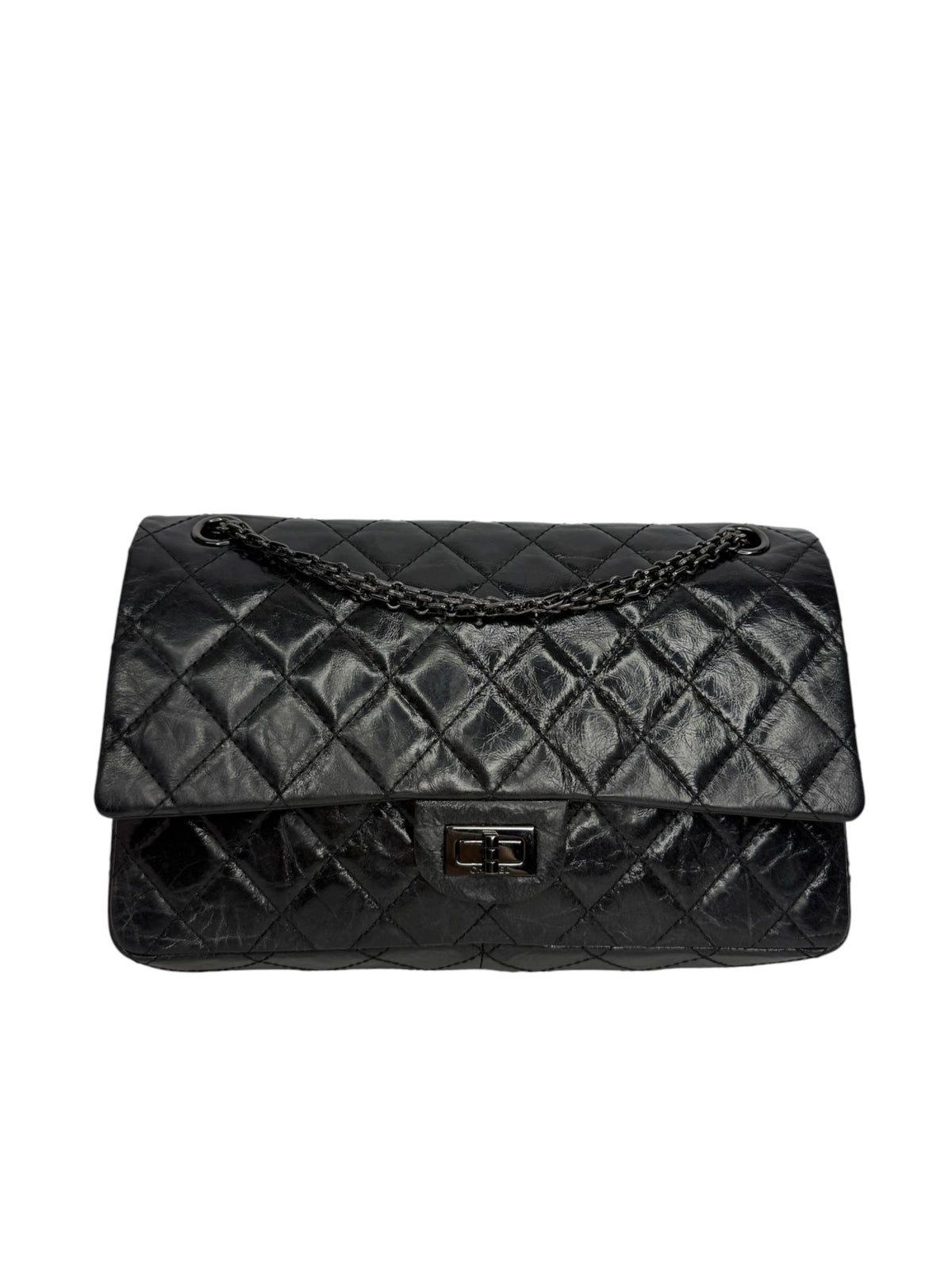 Chanel So Black Glazed Aged Calfskin Medium Reissue T8968
