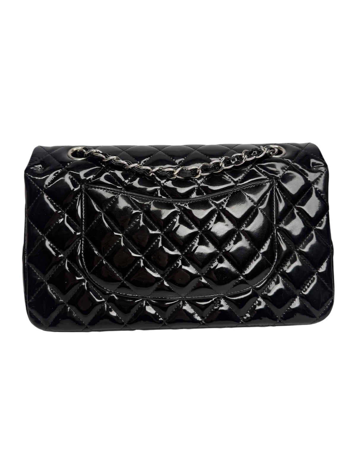 Chanel Black Patent Medium Double Flap SHW T9017