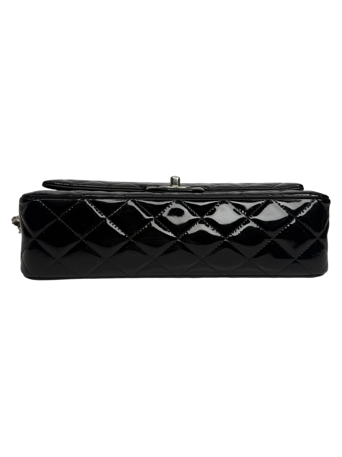 Chanel Black Patent Medium Double Flap SHW T9017